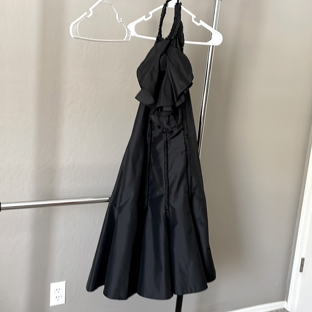 Badgley Mischka Ruffle Front Halter Top 100% Silk Dress